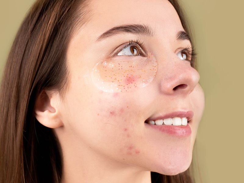 Smiling woman with spot patches on her cheek