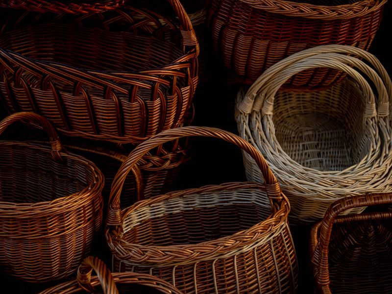 Stack of woven wicker baskets