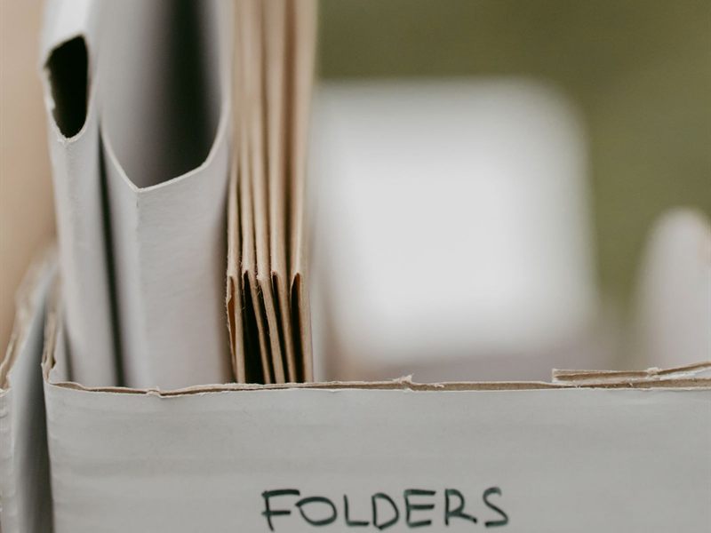 Folders organized in a box