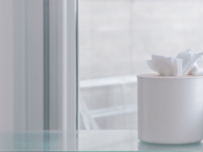Tissue box on a sunny windowsill