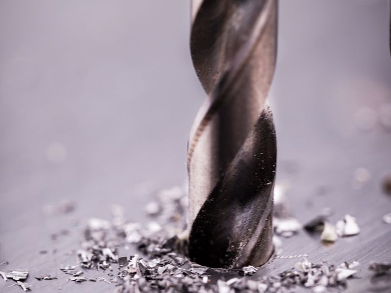 Drill bit in metal shavings