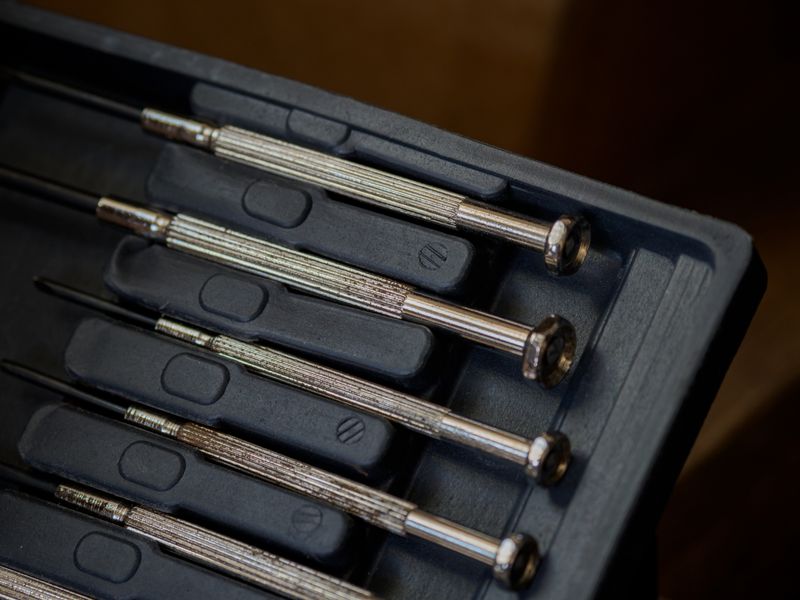 Precision screwdrivers in a case